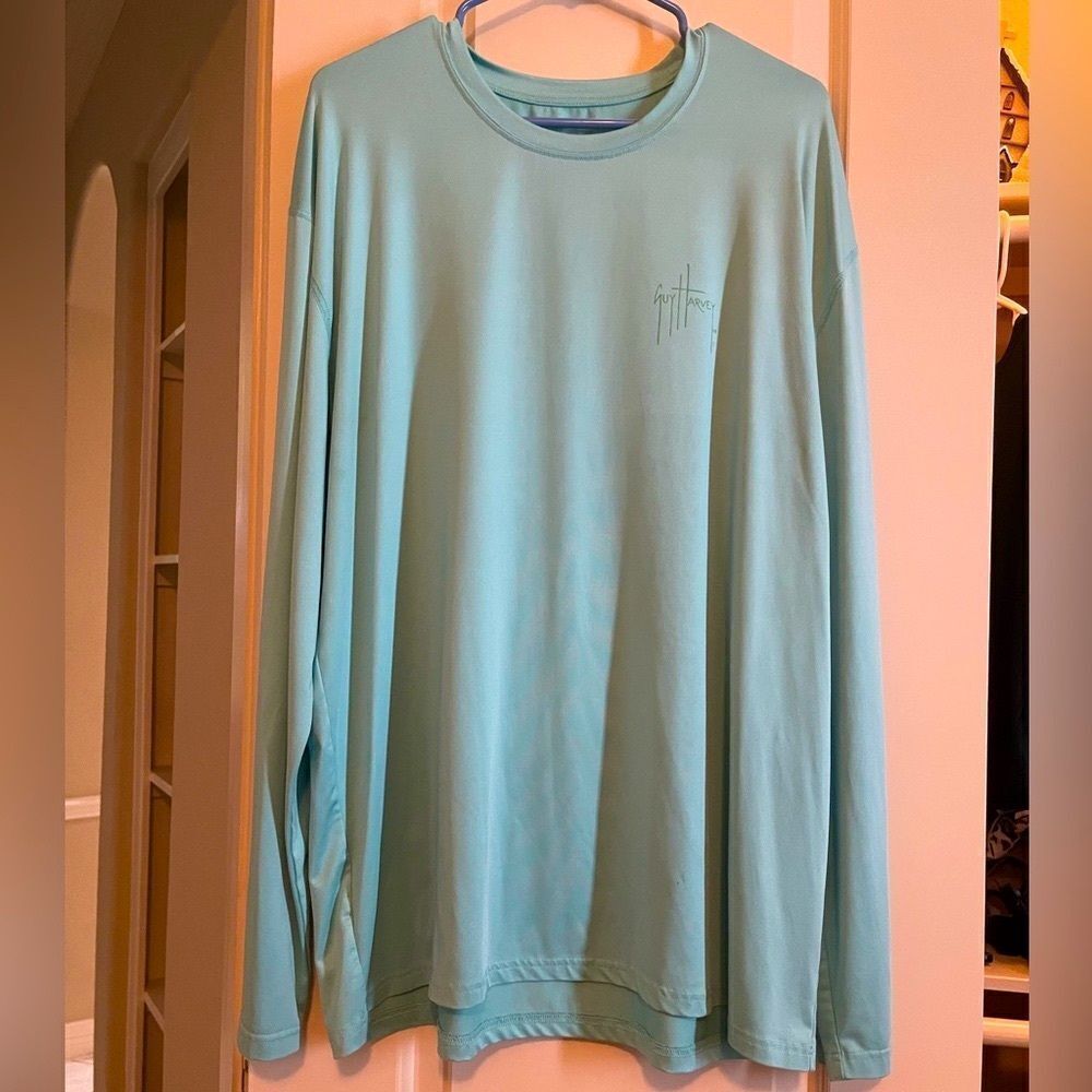 Mens XL Guy Harvey long sleeve shirt in light blue green color.